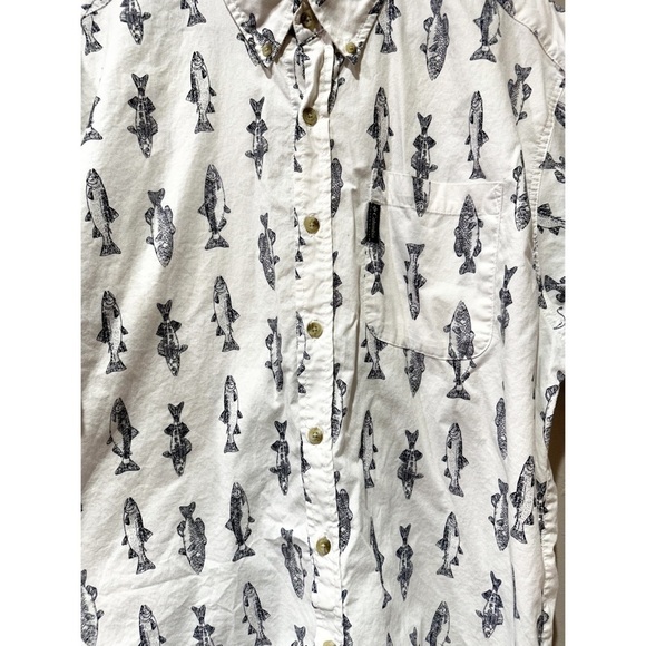 Columbia Cotton Button Down Vintage. Salmon Trout Fish Print LG - Picture 3 of 6